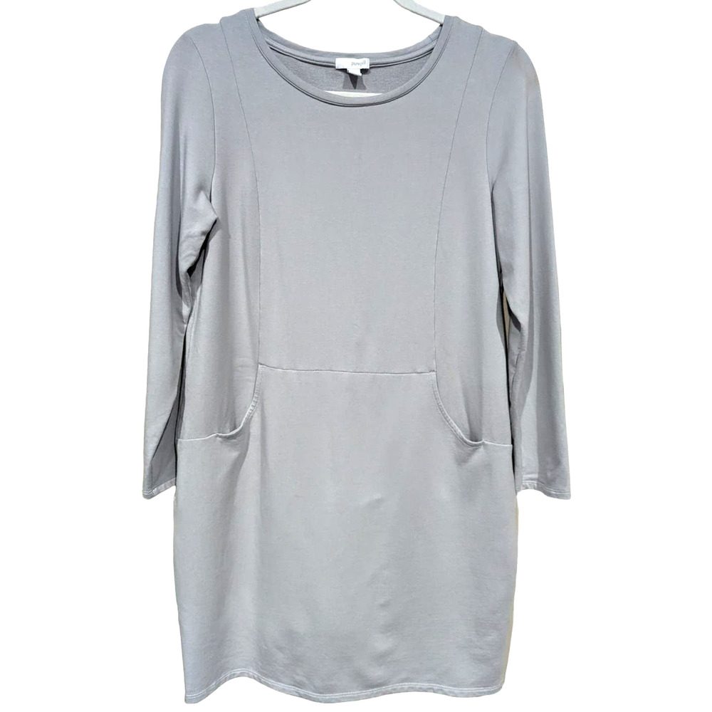 J Jill PureJill Gray 3/4 Sleeve Sweatshirt Dress sz Small w/ Pouch Pocket
